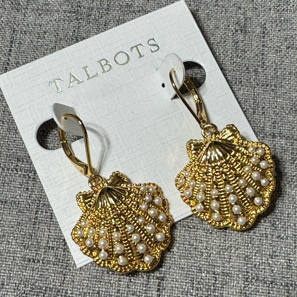 Talbots Gold & Pearl Shell Drop Earrings NWT - Picture 4 of 7